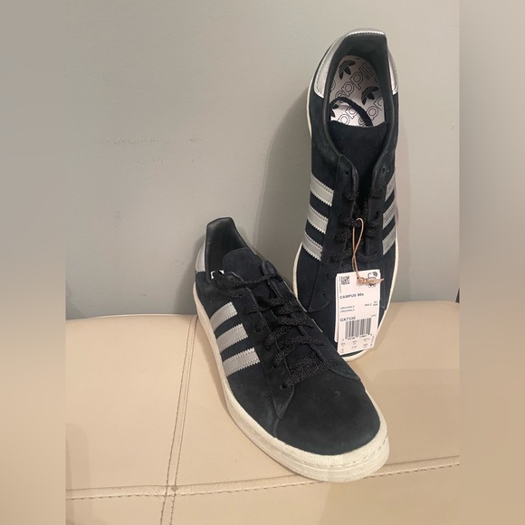 New Mens Adidas CAMPUS 80S BLACK & SILVER Sneakers Size 9 No Box